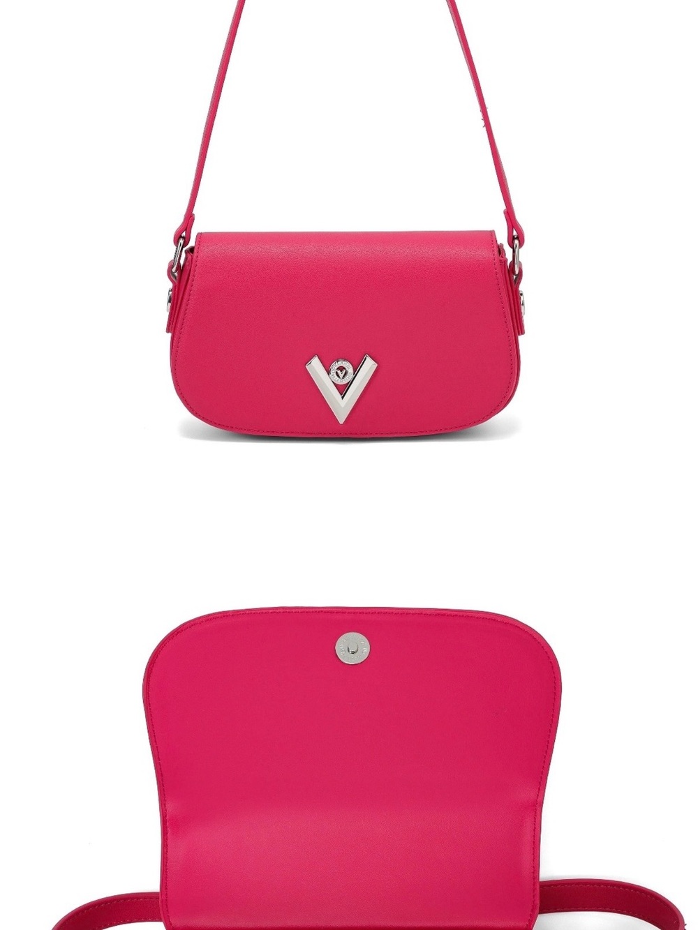 New Valentino Orlandi Hot Pink Leather Shoulder Bag with Silver V Accent